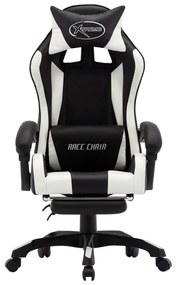 Καρέκλα Racing με Υποπόδιο Λευκή/Μαύρη από Συνθετικό Δέρμα - Λευκό