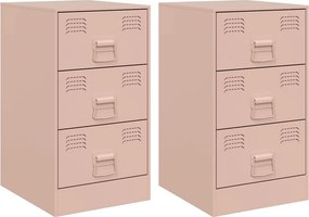 vidaXL Κομοδίνα 2 τεμ. Ροζ 34,5x39x62 εκ. από Χάλυβα