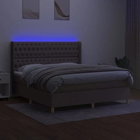 Κρεβάτι Boxspring με Στρώμα &amp; LED Taupe 160x200 εκ. Υφασμάτινο - Μπεζ-Γκρι