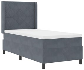 vidaXL κρεβάτι Box Spring με στρώμα και LED  Γκρι 90x200 εκ Βελούδο