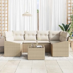 vidaXL Σετ Καναπέ Κήπου με μαξιλάρι 7 pcs Μπεζ, Κρέμα 55 x 55 x 37 εκ