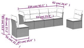 vidaXL Σαλόνι Κήπου Σετ 6 Τεμαχίων Καφέ Συνθετικό Ρατάν με Μαξιλάρια