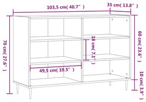 Ραφιέρα Γυαλιστερή Λευκή 103,5 x 35 x 70εκ. από Επεξεργ. Ξύλο - Λευκό