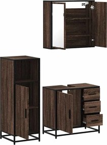 vidaXL Σετ Επίπλων Μπάνιου 3 Τεμαχίων Καφέ Δρυς από Τεχν. Ξύλο