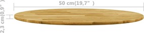 vidaXL Επιφάνεια Τραπεζιού Στρογγυλή 23 χιλ. 500 χιλ. Μασίφ Ξύλο Δρυός