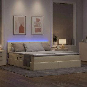 vidaXL LED Κρεβάτι αποθήκευσης με στρώμα Κρέμ 200 x 200 cm Ύφασμα