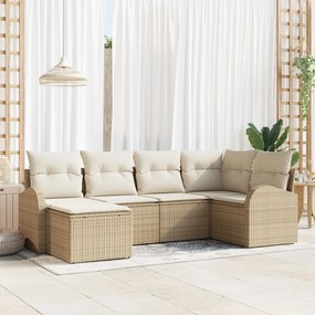 vidaXL Σετ 6 Τεμαχίων Καναπέ Κήπου με Μαξιλάρια Μπεζ Πολυ Ρατάν