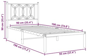 Πλαίσιο Κρεβατιού με Κεφαλάρι Λευκό 90 x 190 εκ. Μεταλλικό - Λευκό