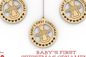 Σετ των 3 Intra απο ξύλο plywood 3mm-4mm πάχος Το πρώτο χριστουγεννιάτικο στολίδι του μωρού | Λέιζερ Δίασταση 8x8 cm INTRAFABR-84634972