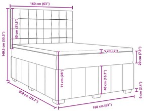 Κρεβάτι Boxspring με Στρώμα Αν. Πράσινο 160x200εκ Υφασμάτινο - Γκρι