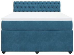 vidaXL Κρεβάτι Boxspring με Στρώμα Μπλε 160x200 εκ. Βελούδινο