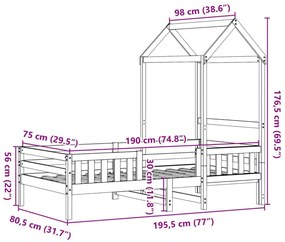 Πλαίσιο Κρεβατιού με Οροφή Καφέ 75x190 εκ. Μασίφ Ξύλο Πεύκου - Καφέ