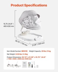 VEVOR Baby Swing for Infants 3 Speeds 3 Seat Positions Remote Control Bluetooth