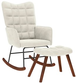 vidaXL Κουνιστή Πολυθρόνα με Σκαμπό σε Κρεμ Βελούδο
