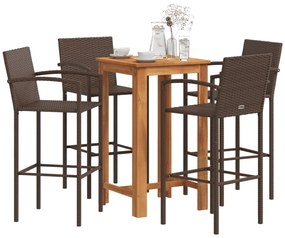 vidaXL Σετ Μπαρ Κήπου 5 Τεμ. Καφέ Μασίφ Ξύλο Ακακίας και Συνθ. Ρατάν