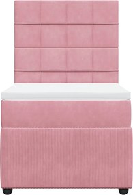 vidaXL Κρεβάτι Boxspring με Στρώμα Ροζ 90x200 εκ. Βελούδινο
