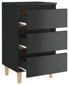 vidaXL Κομοδίνο Γυαλιστερό Μαύρο 40x35x69 εκ. με Μασίφ Ξύλινα Πόδια