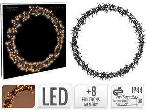 Στεφάνι με 500 φωτάκια LED - 3 Μέτρα σύνδεσης , Kανονική Διάταξη, με χειριστήριο, 8 προγράμματα, Μαύρο καλώδιο PVC και διάμετρο 58cm - Θερμό Λευκό