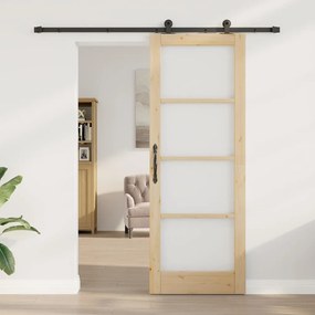 vidaXL Συρόμενη Πόρτα Χειροκίνητος Καφέ 78 x 211 εκ Ξύλο και μέταλλο