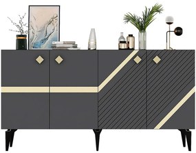 Μπουφές Iris 475OLV2755 150x40x79cm Anthracite-Gold Μοριοσανίδα, Μελαμίνη