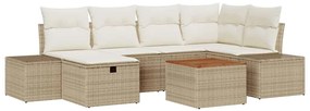 vidaXL Σετ Καναπέ Κήπου με μαξιλάρι 7 pcs Μπεζ Πολυ ράταν