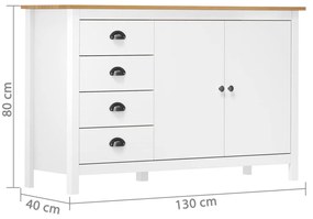 vidaXL Μπουφές Hill Λευκός 130x40x80 εκ. από Μασίφ Ξύλο Πεύκου