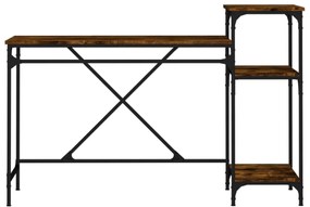 Γραφείο με Ράφια Καπνιστή Δρυς 135x50x90 εκ. Επεξ. Ξύλο/Σίδηρος - Καφέ