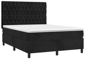 Κρεβάτι Boxspring με Στρώμα Μαύρο 140x200 εκ. Βελούδινο - Μαύρο