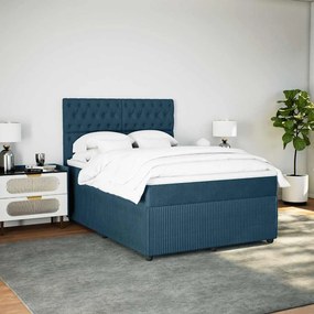vidaXL Κρεβάτι Boxspring με Στρώμα Μπλε 140x200 εκ. Βελούδινο