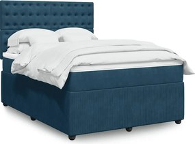 vidaXL Κρεβάτι Boxspring με Στρώμα Μπλε 160x200 εκ. Βελούδινο