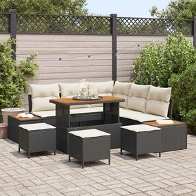vidaXL Σετ Καναπέ Κήπου με μαξιλάρι 9 pcs Μαύρο Πολυ ράταν