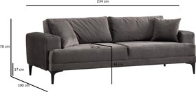 Τριθέσιος Καναπές Ανθρακί ASTANA 234x100x78