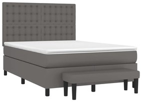 vidaXL Κρεβάτι Boxspring με Στρώμα Γκρι 140x190εκ. από Συνθετικό Δέρμα