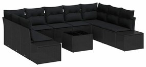 vidaXL Σετ Καναπέ Κήπου 10 pcs Μαύρο 289 x 209 x 85 εκ Πολυ ράταν
