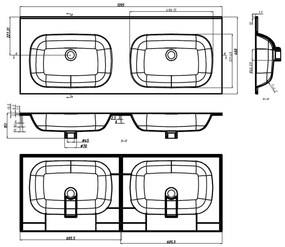 Διπλός Νιπτήρας Ενσωματωμένος Λευκός 1205x460x145 χιλ. από SMC - Λευκό