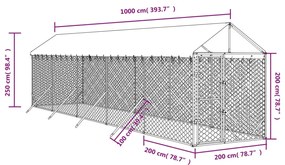 vidaXL Κλουβί Σκύλου Εξ. Χώρου με Οροφή Ασημί 2x10x2,5 μ. Γαλβ. Ατσάλι