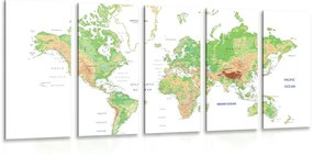 Κλασικός παγκόσμιος χάρτης εικόνας 5 μερών με λευκό φόντο - 100x50