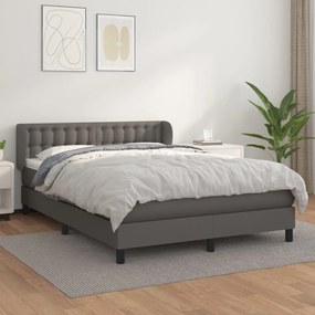 vidaXL Κρεβάτι Boxspring με Στρώμα Γκρι 140x200εκ. από Συνθετικό Δέρμα