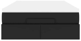 vidaXL Οθωμανικό κρεβάτι με στρώμα Μαύρο 160x200cm Faux Leather