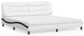 vidaXLΚρεβάτι με Στρώμα Hvar Λευκό/Μαύρο 200x200εκ.Συνθ. Δέρμα