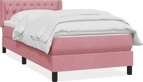 vidaXL Box Spring κρεβάτι με στρώμα ροζ 90x210 εκ. Βελούδινο