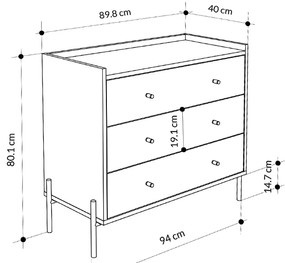 Συρταριέρα Malta Megapap χρώμα sapphire oak 94x40x80,1εκ.