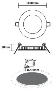 ΛΕΥΚΟ ΣΤΡΟΓΓΥΛΟ LED ΠΑΝΕΛ ΧΩΝΕΥΤΟ 23W 3000K 2050Lm Φ298mm 230V AC Ra80