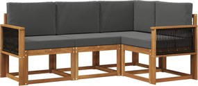 vidaXL Σειρά Καναπέ Εξωτερικού 4 pcs Φυσικό και Ανθρακί Πολυεστέρας