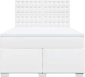 vidaXL Κρεβάτι Boxspring με Στρώμα Λευκό 160x200εκ.από Συνθετικό Δέρμα