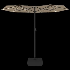 vidaXL Ομπρέλα Κήπου με Διπλή Κορυφή και LED Taupe 316 x 145 εκ.