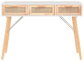 vidaXL Τραπέζι Κονσόλα Λευκό 105x30x75 εκ. Μασίφ Πεύκο & Φυσικό Ρατάν
