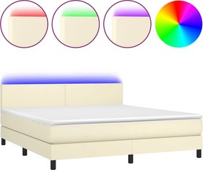 vidaXL Κρεβάτι Boxspring με Στρώμα &amp; LED Κρεμ 180x200 εκ. Συνθ. Δέρμα