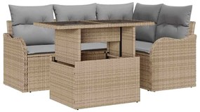vidaXL Σετ Καναπέ Κήπου με μαξιλάρι 5 pcs Μπεζ Πολυ ράταν
