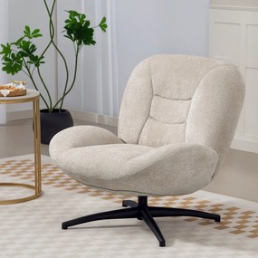 Sessel Wohnzimmer Drehbar Loungesessel mit Breiter Sitzfläche, Integrierter Armlehne, Chenille-Optik, Cremeweiß